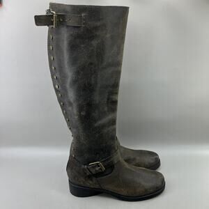 Tory Burch Tyson 40mm Boots Women Size 9 Brown Leather Stud Zip Riding Shoes NEW